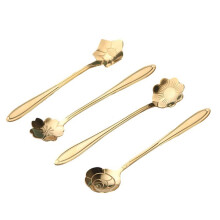 Cucharillas de Acero Inoxidable con Forma de Flor, para Postre, Café, Color Dorado, con Diseño Sakura.