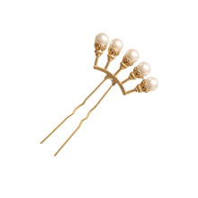 (Gold, 5 beads) Pearl U-Shape Hairpins for Women Hair Styling