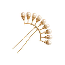 (Gold, 9 beads) Pearl U-Shape Hairpins for Women Hair Styling