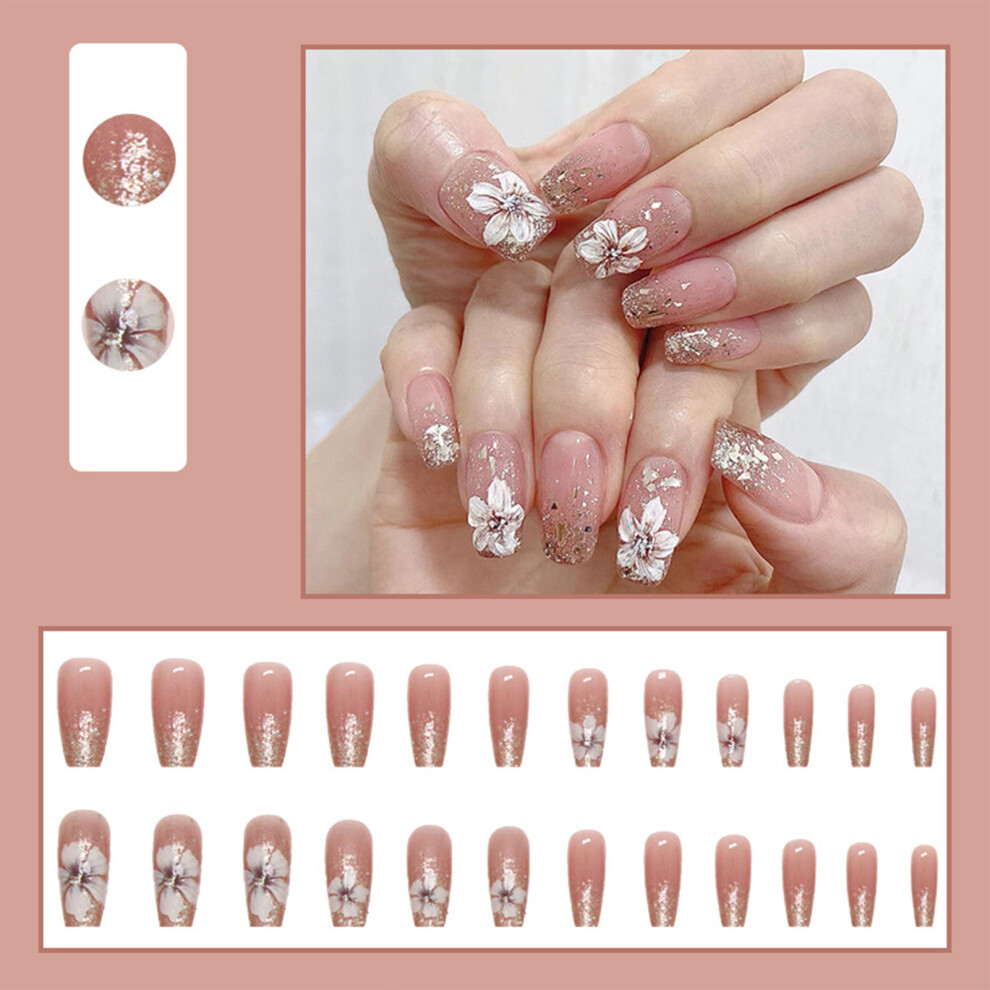 Zhouq-Outdoors (Jelly Glue Model) Gel Art Camellia 24-Pc Fake Nails Kit W/ Glue