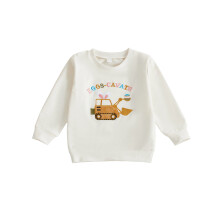 (4-5 Years, Khaki) Easter Little Boys Girls Sweatshirt Long Sleeve Crew Neck Letter Excavator Embroidery Pullover for Daily Holiday Wear