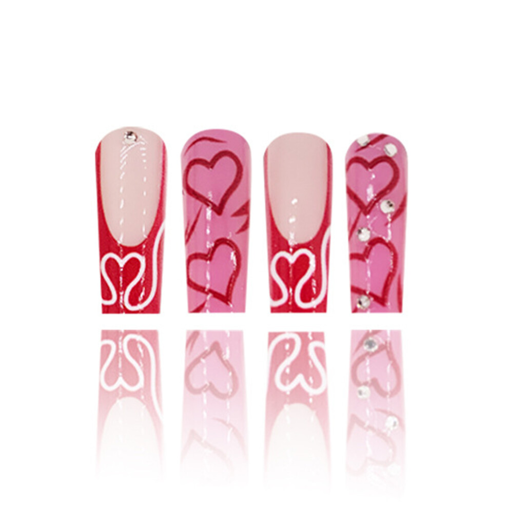 Dachuang Beauty Heart-Printed Fake Nails - Chip & Smudge Proof