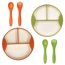 Silicone Suction Plates for Baby & Toddler Divided Design Microwave & Dishwasher Safe 2 Spoons 2 Forks