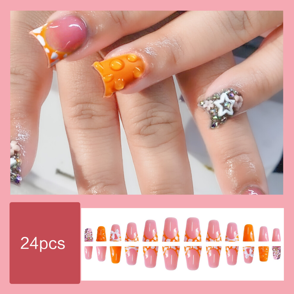 Penghui-Toys Pink 24Pcs Duck False Nails, French Tip, Salon Supply