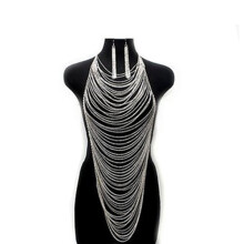 (Silver) Sexy Punk Women\'s Body Chain & Earrings Set