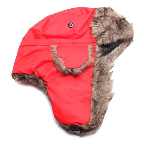(Red) Winter Fur Ski Hat - Plush Thermal Earflap Cap