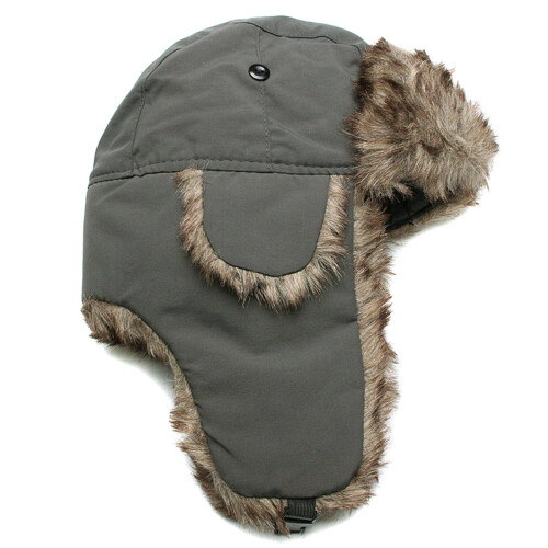 (Gray) Winter Fur Ski Hat - Plush Thermal Earflap Cap 1