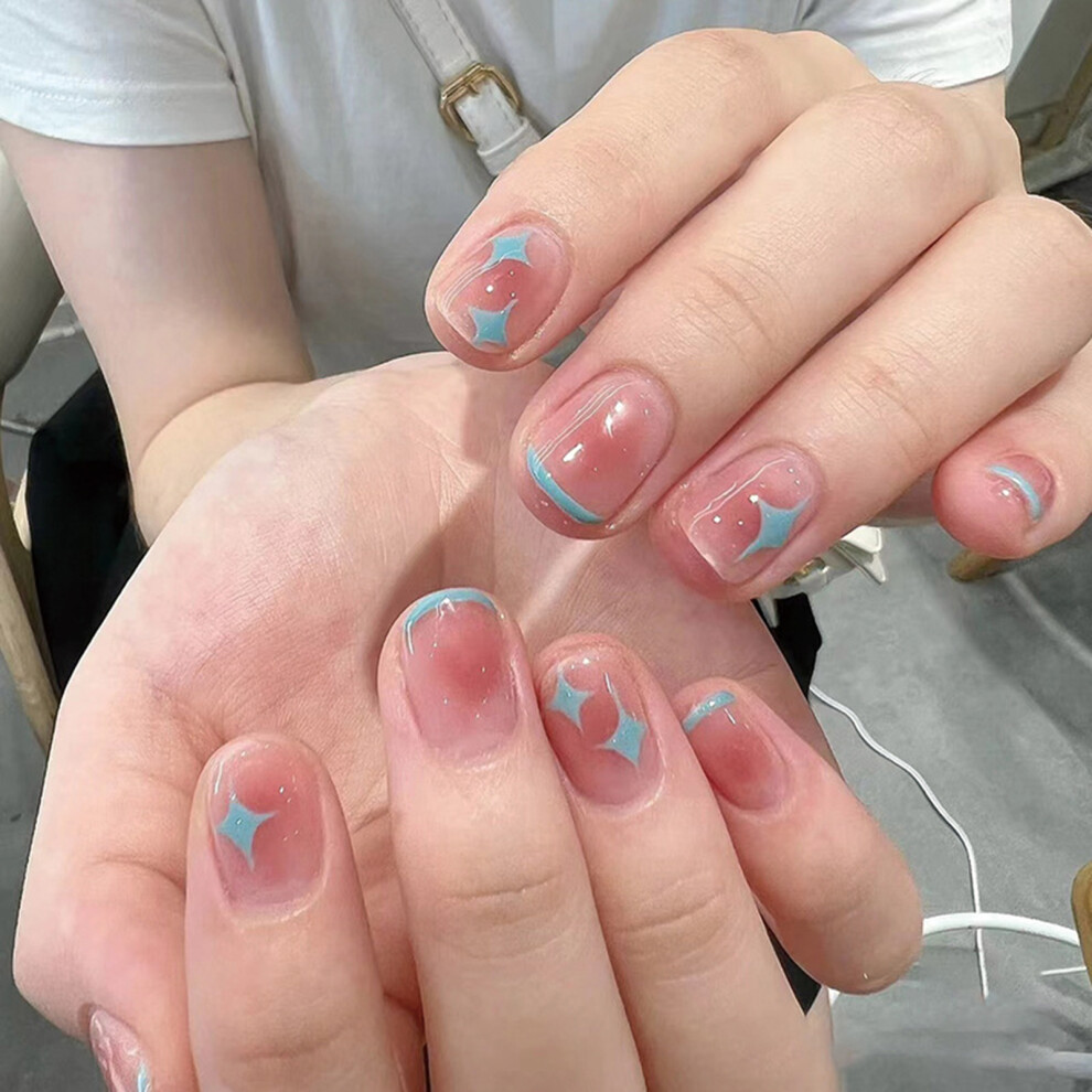 Penghui-Toys Blue (Jelly Glue Model) Edge French Press-On Nails Set (50C)