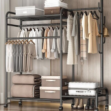 Heavy Duty Double Clothes Rail Rack Garment Hanging Stand Wardrobe Shelves
