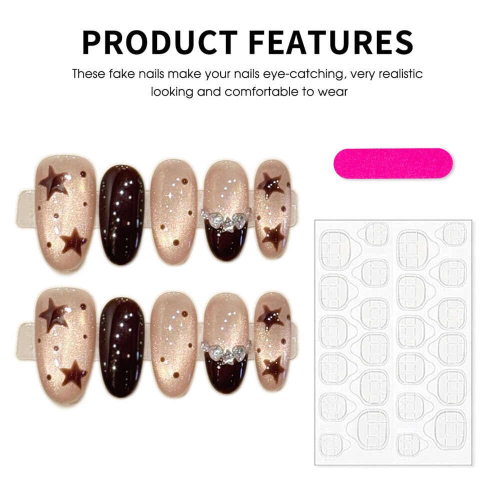Penghui-Toys (640 Short Oval, Xs) 10Pcs Marbled Glitter Press On Nails, French Design