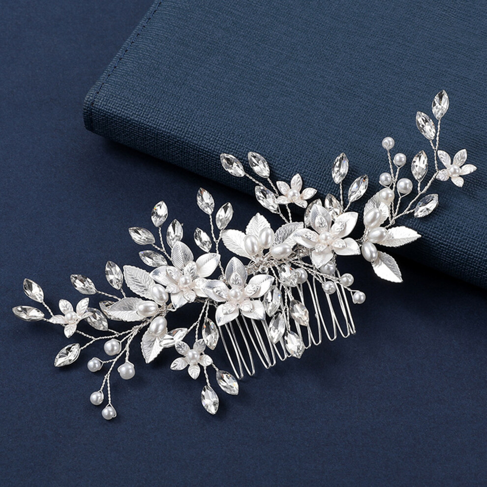 Hue-Grain (Silver) Rhinestone Hair Comb For Wedding & Banquet