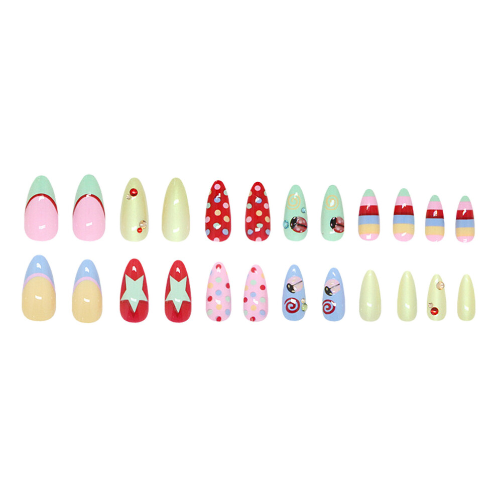 Dcph-Clothing 24Pcs Ladybug French Press On Nails With Rhinestones
