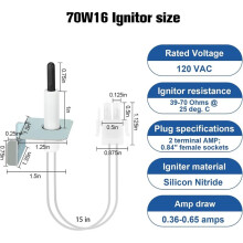 70W16 Furnace Hot Surface Ignitor for Lennox White Rodgers Silicon Nitride Ignitor,789A-801A1