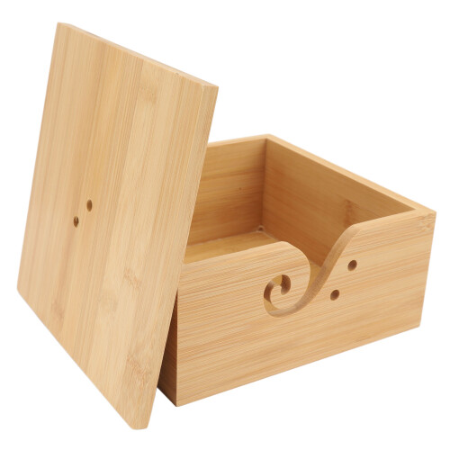Cuenco para ovillos de bambú rectangular, a prueba de polvo, con tapa 2