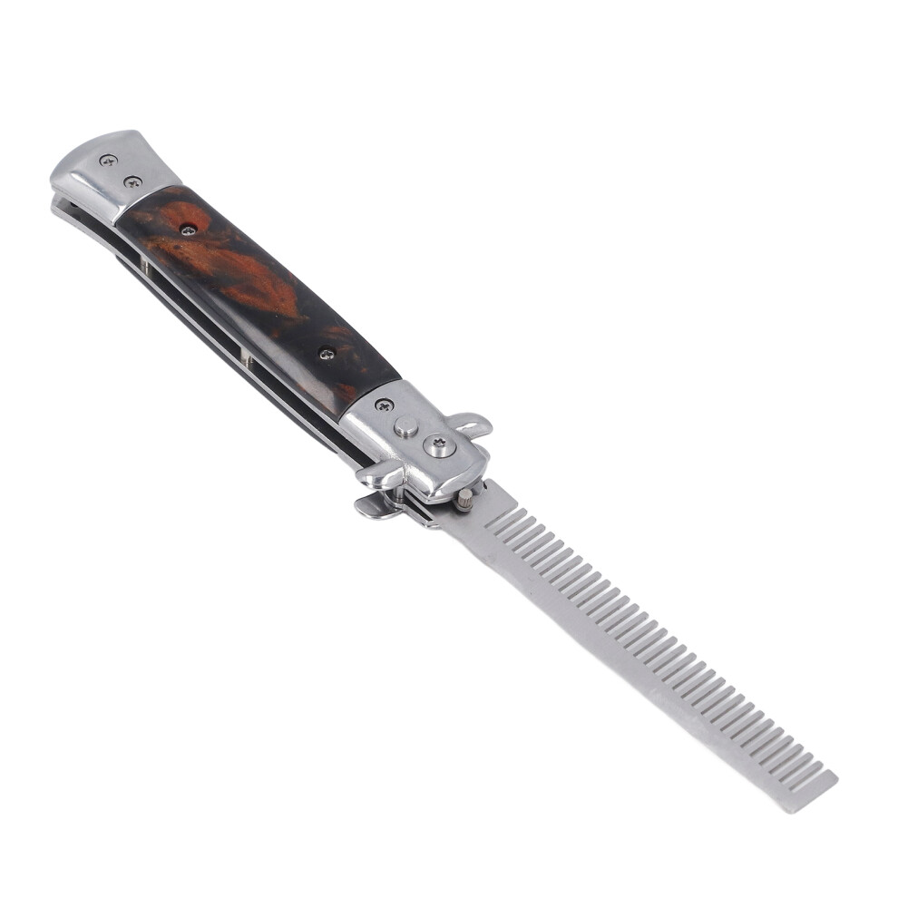 Unisex Stainless Steel Switchblade Spring Folding Hair Comb For Styling