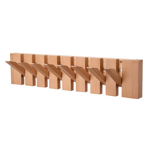 Living And Home (Natural, 8 Hooks) Wall-Mounted Solid Wood Coat Rack with Flip-Down Hooks 1