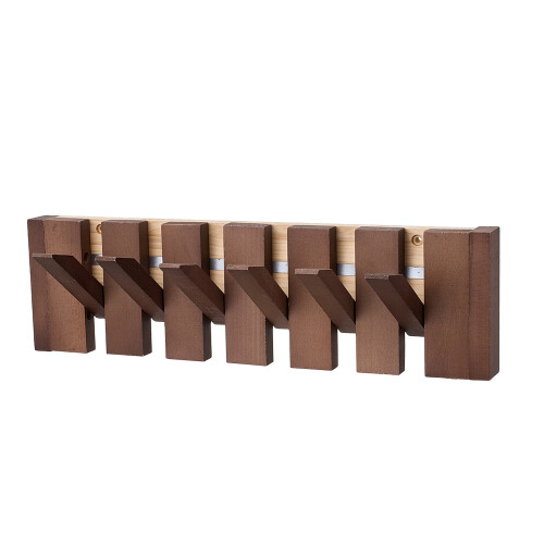 Living And Home (Walnut, 6 Hooks) Wall-Mounted Solid Wood Coat Rack with Flip-Down Hooks 2
