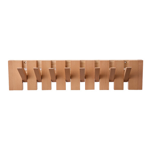 Living And Home (Natural, 8 Hooks) Wall-Mounted Solid Wood Coat Rack with Flip-Down Hooks 2