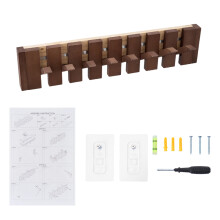 (Walnut, 8 Hooks) Wall-Mounted Solid Wood Coat Rack with Flip-Down Hooks
