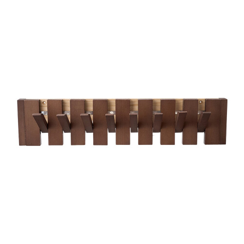 Living And Home (Walnut, 8 Hooks) Wall-Mounted Solid Wood Coat Rack with Flip-Down Hooks 2