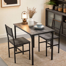 Retro Dining Table Set with 2 Chairs, Grey