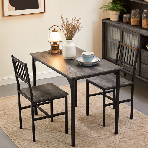 Living And Home Retro Dining Table Set with 2 Chairs, Grey