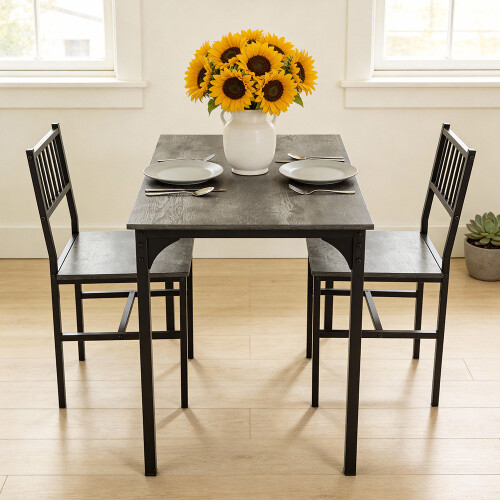 Living And Home Retro Dining Table Set with 2 Chairs, Grey 1