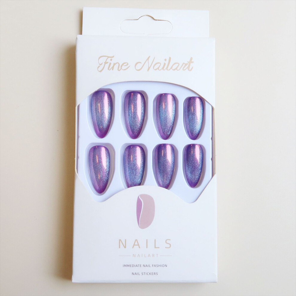Roc-Electron (Jelly Glue Model) Purple Almond Fake Nails, Polish-Free, Durable & Safe