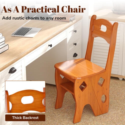 Multipurpose Folding Wooden Library Step Ladder Chair Step High Chair Step Stool 2