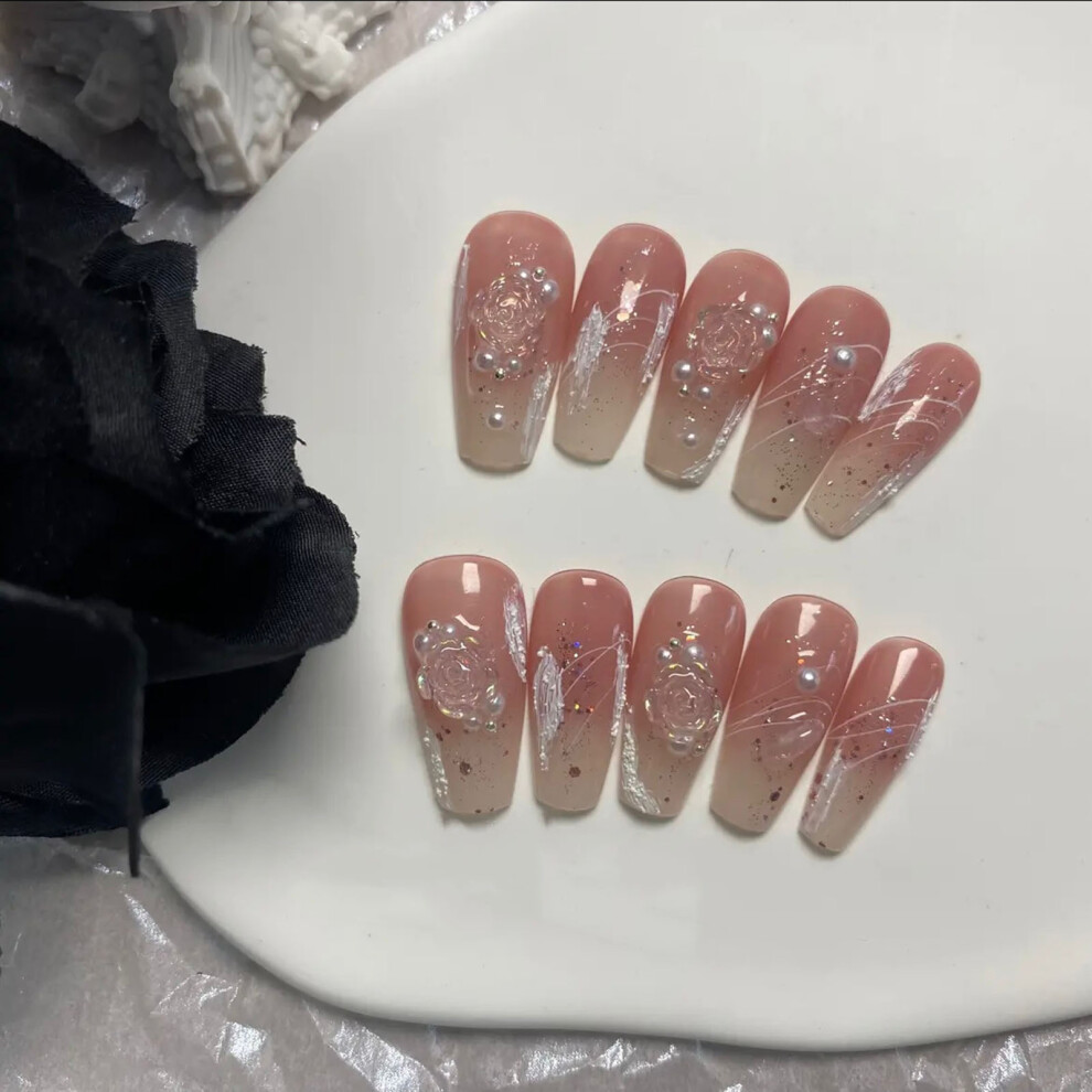 Penghui-Toys (S) Glossy Coffin Press-On Nails Pink White Gradient