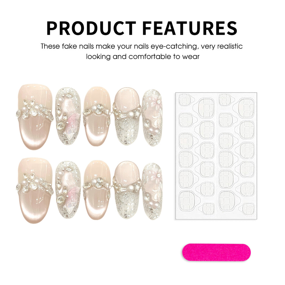 Penghui-Toys (Medium Ellipse) Eco-Friendly Nude Cat Eye Nail Extensions