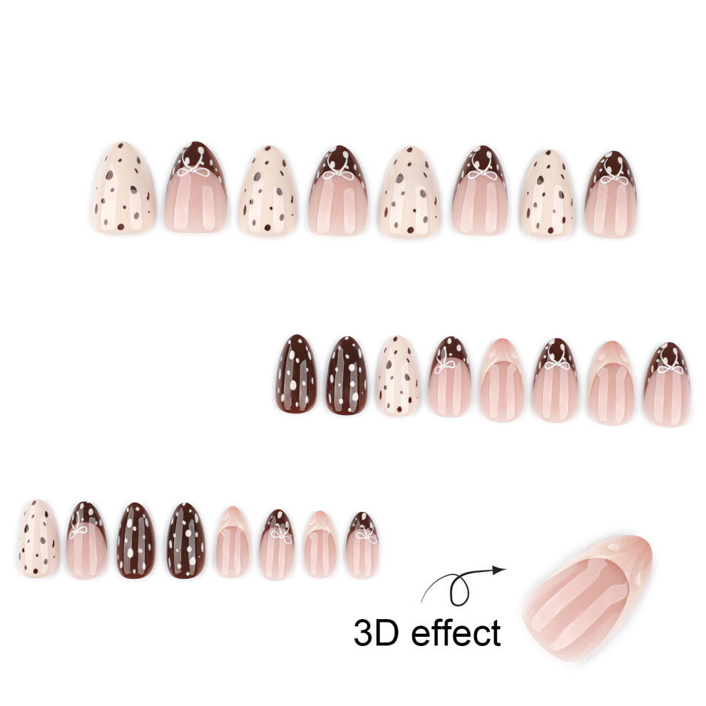 Penghui-Toys 24Pcs Cow Print Press On Nails, French Almond Style