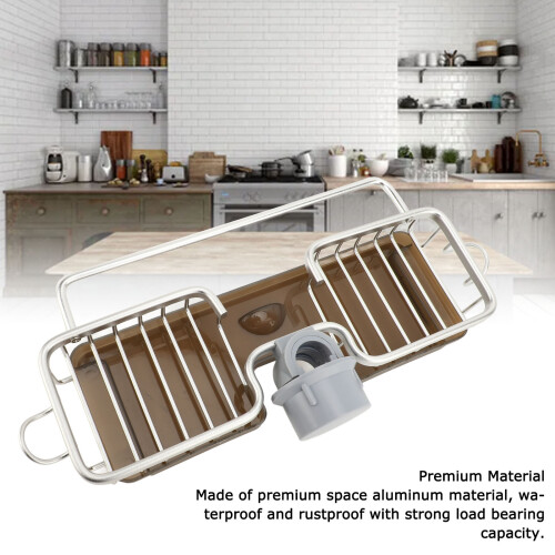 Kitchen Sink Faucet Organizer Rack Aluminum Plastic Silver Space Saving 367g 2