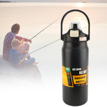 Botella de agua aislada de 1500 ml con tapa de pajita, negra.