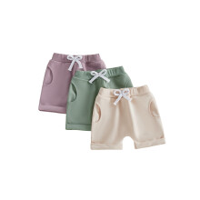 (18-24 Months, Green Purple Apricot) Toddler Girls Summer Shorts 3 Pcs Set Solid Color Elastic Waist Loose Fit Short Pants with Pockets