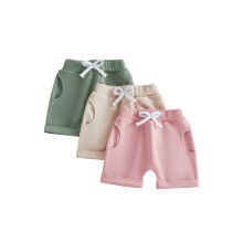 (2-3 Years, Green Apricot Pink) Toddler Girls Summer Shorts 3 Pcs Set Solid Color Elastic Waist Loose Fit Short Pants with Pockets