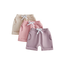 (18-24 Months, Purple Apricot Pink) Toddler Girls Summer Shorts 3 Pcs Set Solid Color Elastic Waist Loose Fit Short Pants with Pockets