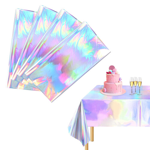 4pcs Iridescent Plastic Rectangular Laser Tablecloths for Party & Event
