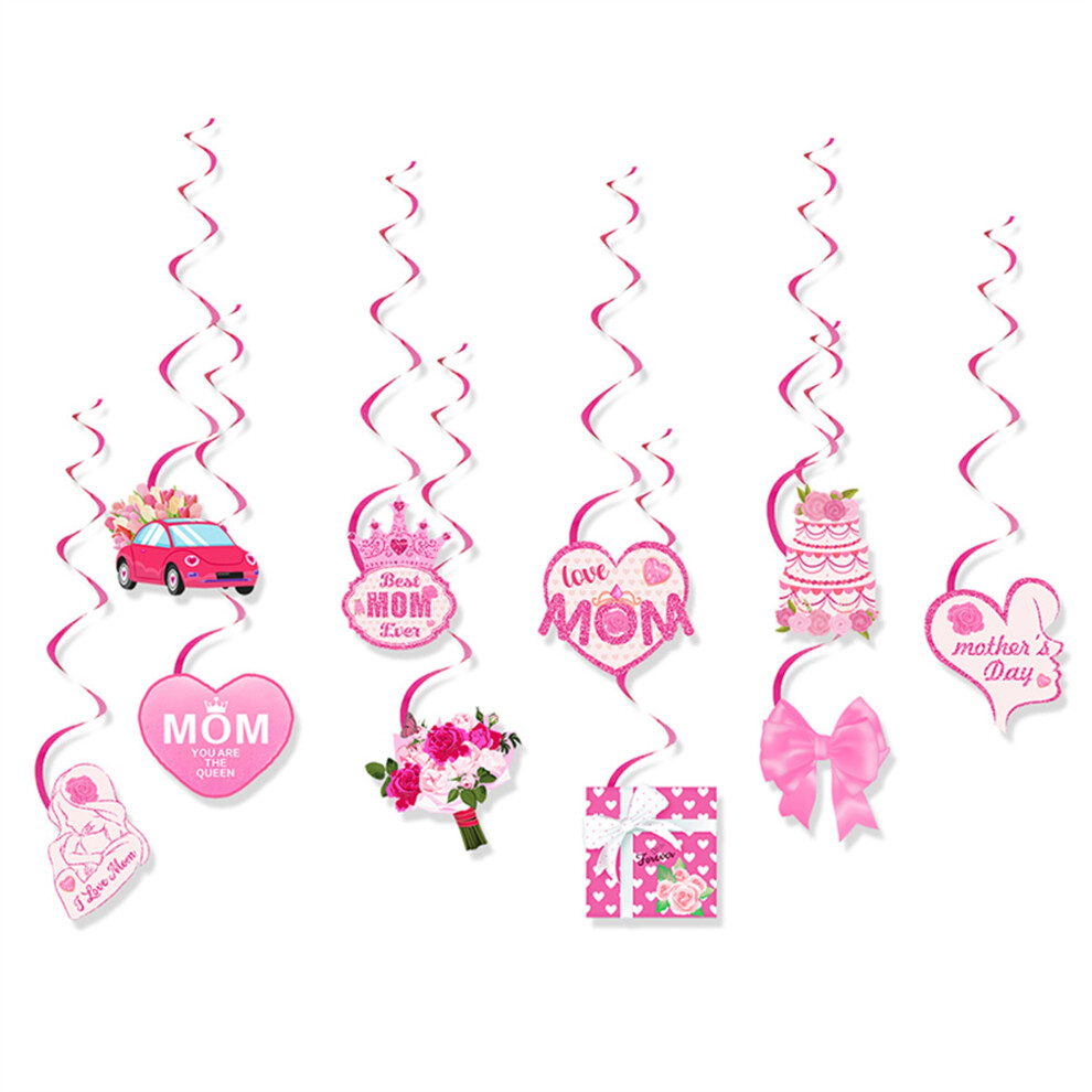 (10 Pcs, Multi-color) 10Pcs Mother's Day Decorations Hanging Swirls Heart Bow Ornaments Ceiling Streamers for Holiday Party Favors
