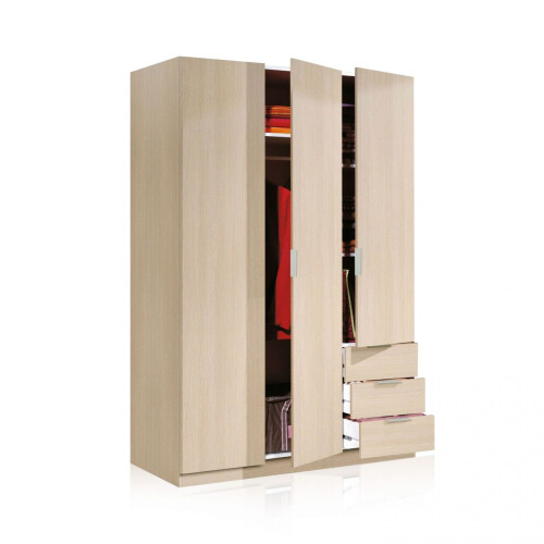 Armario de 3 puertas y 3 cajones en roble 121x180 cm Low Cost 1