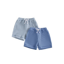 (2-3 Years, Blue) Baby Boys Shorts, Elastic Waist Solid/Stripes Casual Short Summer Bottoms for Daily