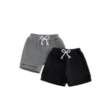(0-6 Months, Black) Baby Boys Shorts, Elastic Waist Solid/Stripes Casual Short Summer Bottoms for Daily