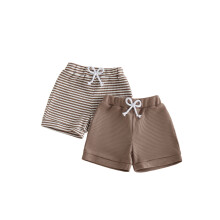 (6-12 Months, Brown) Baby Boys Shorts, Elastic Waist Solid/Stripes Casual Short Summer Bottoms for Daily