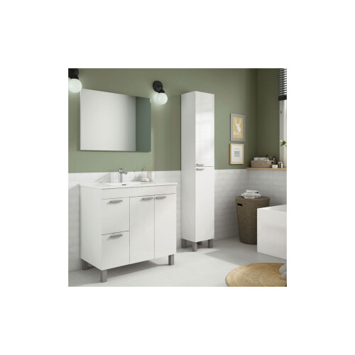 Columna de baño de 2 puertas con almacenaje vertical en blanco brillo 182x30 cm Koncept 2