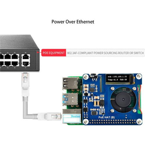 3X Waveshare Power Over Ethernet HAT Support 802.3Af PoE Network Expansion Board with OLED for Raspberry Pi 4 Model B / 3B+ 2