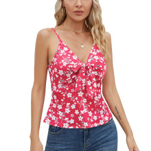 Lässige Sommerbluse für Damen, Chiffonbluse mit Bindeband vorne, tiefem V-Ausschnitt und Spaghettiträgern, leichtes Trägertop mit Knotenbindung
