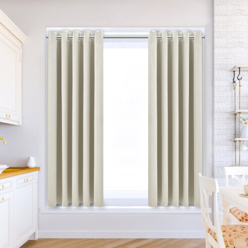 Living And Home Solid Colour Grommet Top Polyester 100% Blackout Curtains Pair 1