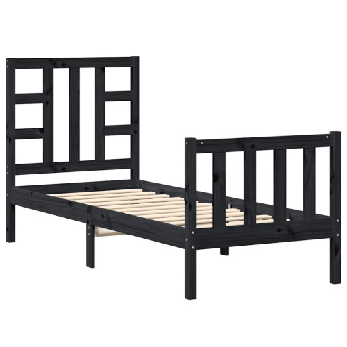 VidaXL (black, 75 x 190 cm) vidaXL Bed Frame Platform Bed with Headboard Black Small Double Solid Wood 1