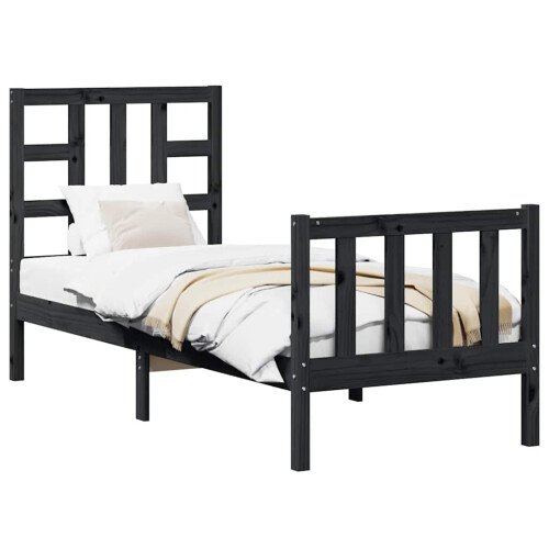 VidaXL (black, 75 x 190 cm) vidaXL Bed Frame Platform Bed with Headboard Black Small Double Solid Wood 2