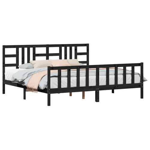 VidaXL (black, 200 x 200 cm) vidaXL Bed Frame Platform Bed with Headboard Black Small Double Solid Wood 2